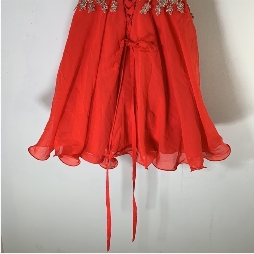 Red Strapless Tulle Party Dress with Gold Embellished Bodice. 4. NWT. - Picture 13 of 13